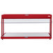 A red rectangular Hatco buffet warmer with a clear glass top.