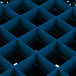 A blue plastic grid with black squares.