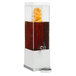 A Cal-Mil stainless steel beverage dispenser with an infusion chamber filled with orange slices in brown liquid.