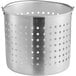 A silver aluminum steamer basket with holes.