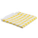 A folded yellow and white checkered Intedge vinyl table cover.