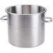 A large silver stainless steel bowl with handles.
