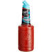A bottle of Finest Call Premium Bloody Caesar Mix with red liquid in it and a blue lid.