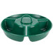 A green plastic tray with a round handle and a green plastic container with a round handle.