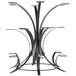 A black metal Cal-Mil multi-tier display stand with circular shapes on each of the four branches.