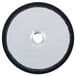 A round black and white clutch disc with a hole in the middle.