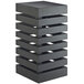 A black rectangular bamboo crate riser with four stacked shelves.