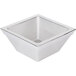 A square stainless steel bowl with a square edge.
