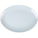 A blue oval melamine platter with a white background.