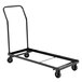 A black National Public Seating folding chair dolly with wheels.