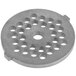 A Galaxy metal grinding plate with holes for a meat grinder.