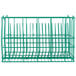 A green metal Microwire catering plate rack with 20 compartments.