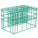 A green wire rack with 20 compartments for plates.