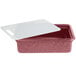 A raspberry plastic tote and cutting board set with a white lid.