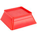 A red plastic square serving basket with a lid on top.