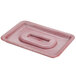 A pink rectangular plastic tray with a hole and a handle.