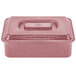 A pink metal rectangular HS Inc. Raspberry Tamale server with a lid.