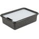 A black and white rectangular plastic container with a lid.