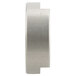 A stainless steel circular nut with a rectangular grey background.