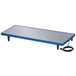 A blue and white Hatco Glo-Ray heated shelf on a table with a cord.