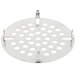 A round metal T&S flat strainer with holes.