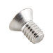 A close-up of a stainless steel screw.
