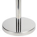 A chrome Aarco rope style crowd control stanchion with a round metal base.