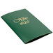 A green Menu Solutions wine list cover with gold writing on it.