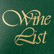 A green Menu Solutions wine list cover with gold foil on the front.