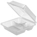 A clear plastic GET 3-compartment container with a lid.