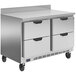 A Beverage-Air stainless steel worktop refrigerator with four drawers.