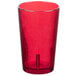 A red Cambro plastic tumbler with a metal rim.