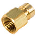 A T&S Safe-T-Link 3/4" NPT brass female connector with a gold metal nut.