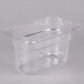 A Cambro clear plastic food pan with a lid.