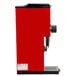 A red Bunn bulk coffee grinder with a black knob.
