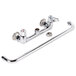 A chrome Equip by T&S wall-mounted bathroom faucet with two lever handles and an 18 1/8" swing spout.