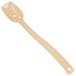 A cream colored plastic spoon with a handle.
