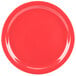 A close-up of a red Carlisle Kingline melamine plate with a white border.