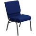 A navy blue Flash Furniture church chair with a silver metal frame.