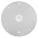 A white circular metal Robot Coupe pulping disc with holes in it.