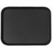 A black rectangular Cambro fast food tray with a textured surface.
