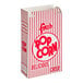 A red and white striped Great Western popcorn box.