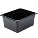 A Cambro black plastic food pan with a square bottom.
