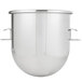 A silver Hobart stainless steel mixing bowl with two handles.