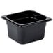 A Cambro black plastic food pan with a lid.