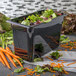 A Carlisle black plastic food pan filled with salad, lettuce and carrots.