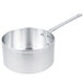 A silver aluminum Vollrath sauce pan with a handle.