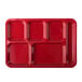 A red Carlisle compartment tray with six squares.