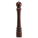 A brown wooden pepper mill with a silver top and wooden handle.