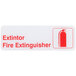 A red and white sign with text reading "Fire Extinguisher" above a fire extinguisher icon.